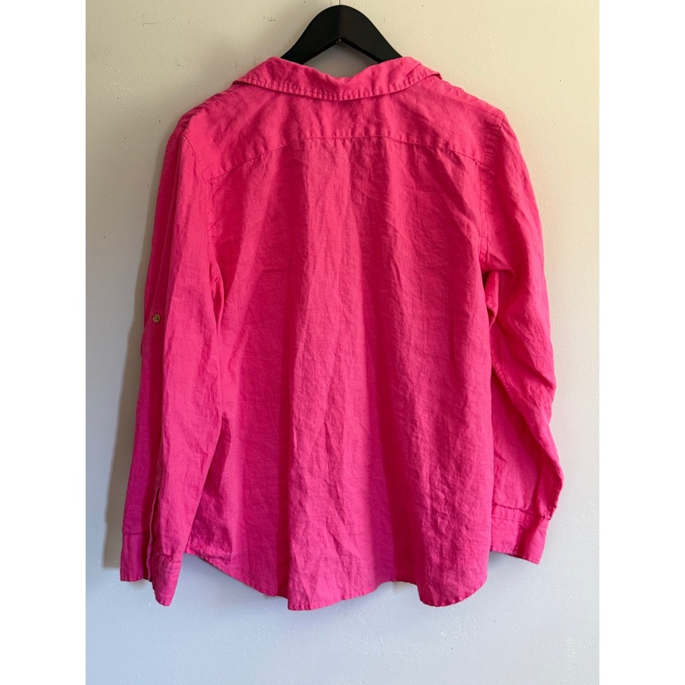 Chaps Hot Pink Linen Button Down Shirt XL Coastal Grandmother Barbiecore Preppy - Picture 6 of 6
